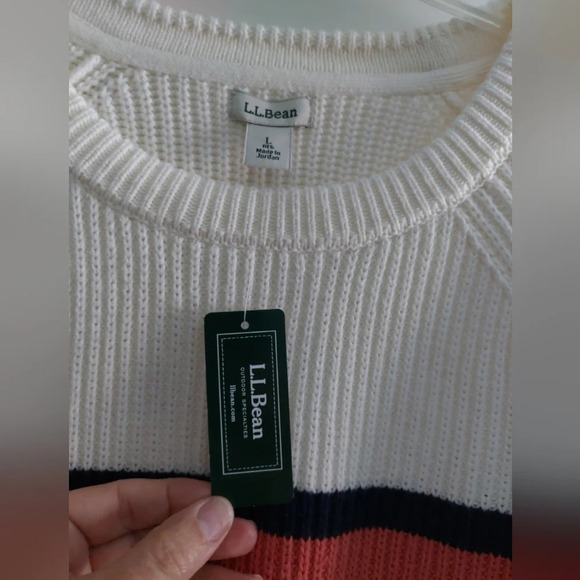 L.L.Bean Coastal Cotton Knit Colorblock Striped Sweater Sailcloth New Large Naut - Picture 2 of 8